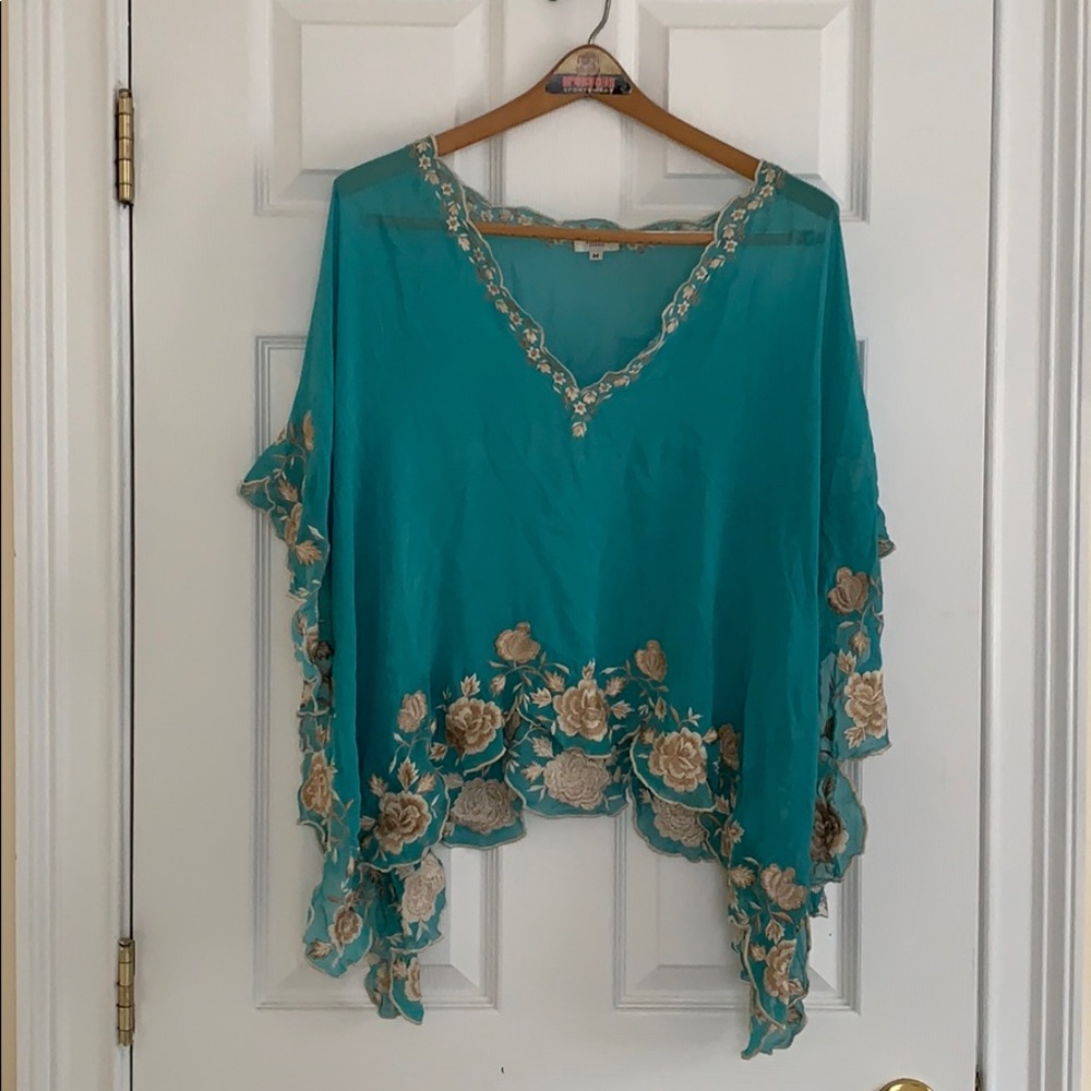 Teal Silk Top with detailed embroidery